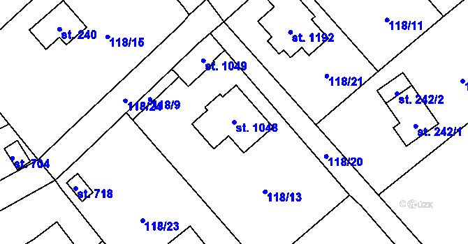 Parcela st. 1048 v KÚ Čtyřkoly, Katastrální mapa