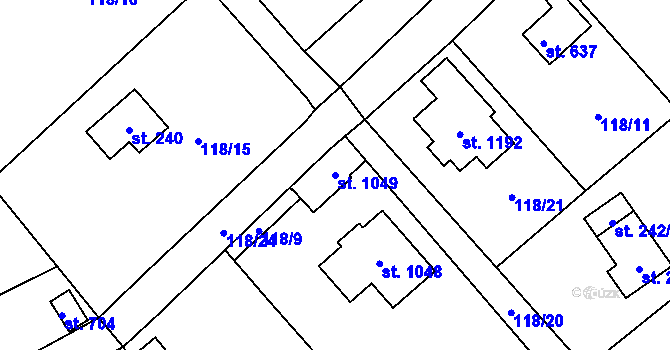 Parcela st. 1049 v KÚ Čtyřkoly, Katastrální mapa