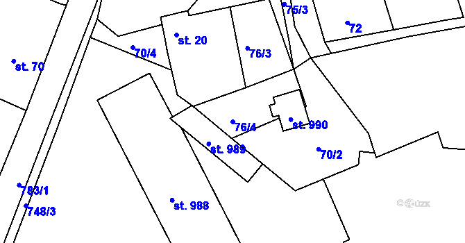 Parcela st. 76/4 v KÚ Čtyřkoly, Katastrální mapa