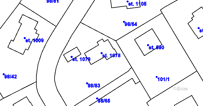 Parcela st. 1078 v KÚ Čtyřkoly, Katastrální mapa