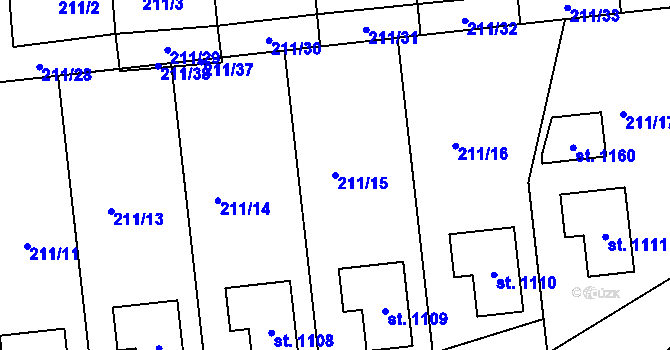 Parcela st. 211/15 v KÚ Čtyřkoly, Katastrální mapa