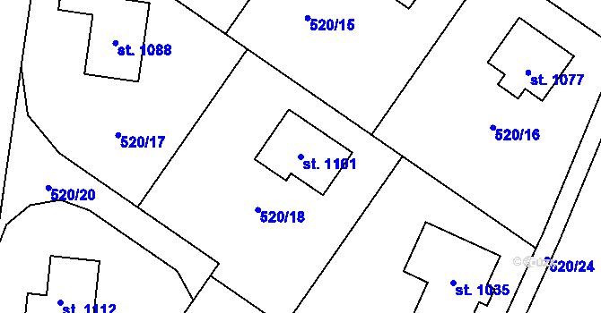 Parcela st. 1101 v KÚ Čtyřkoly, Katastrální mapa