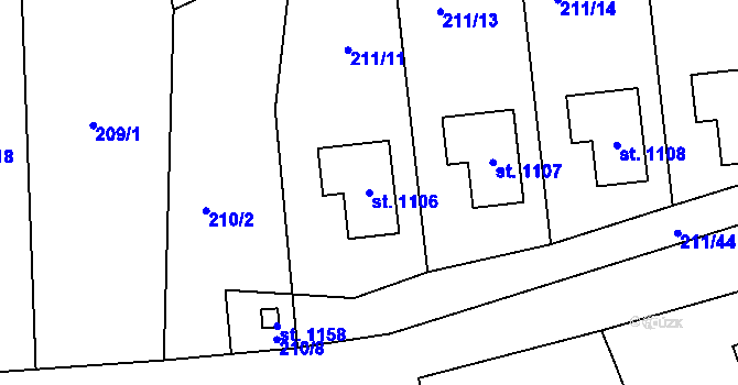 Parcela st. 1106 v KÚ Čtyřkoly, Katastrální mapa