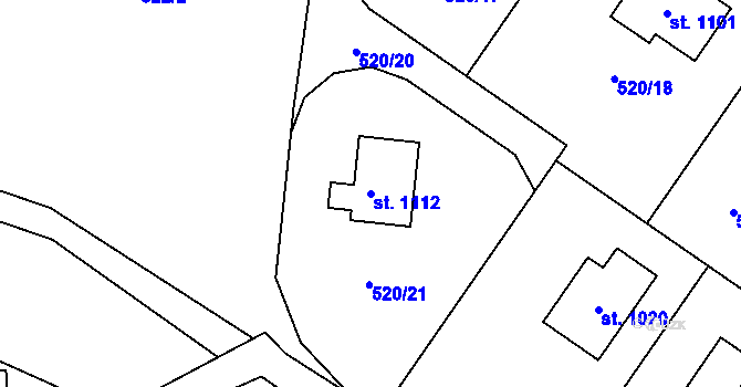 Parcela st. 1112 v KÚ Čtyřkoly, Katastrální mapa