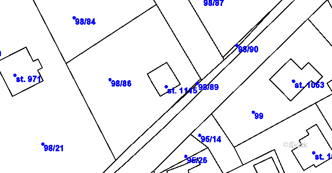 Parcela st. 1115 v KÚ Čtyřkoly, Katastrální mapa