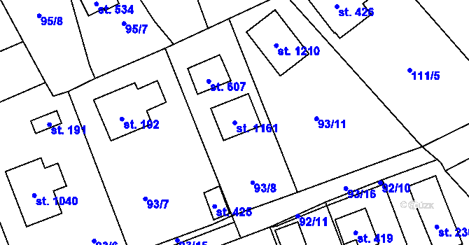 Parcela st. 1161 v KÚ Čtyřkoly, Katastrální mapa