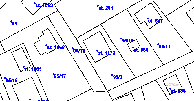Parcela st. 1173 v KÚ Čtyřkoly, Katastrální mapa