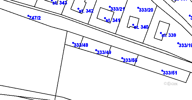 Parcela st. 333/49 v KÚ Čtyřkoly, Katastrální mapa
