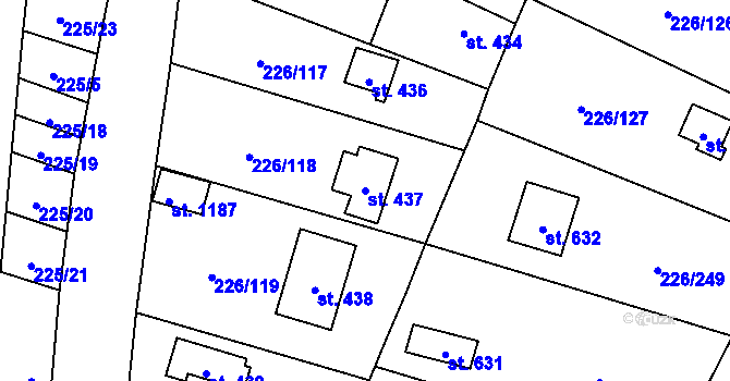 Parcela st. 437 v KÚ Lštění, Katastrální mapa