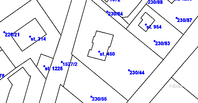 Parcela st. 450 v KÚ Lštění, Katastrální mapa