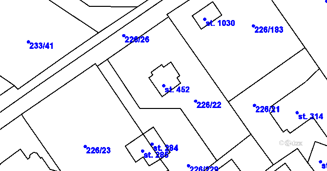 Parcela st. 452 v KÚ Lštění, Katastrální mapa