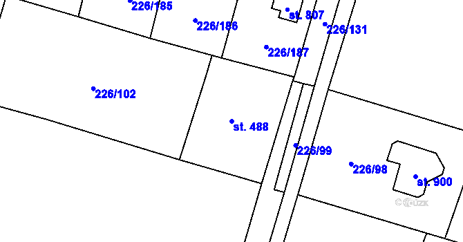 Parcela st. 488 v KÚ Lštění, Katastrální mapa