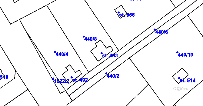 Parcela st. 493 v KÚ Lštění, Katastrální mapa
