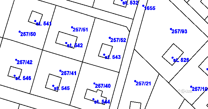Parcela st. 543 v KÚ Lštění, Katastrální mapa