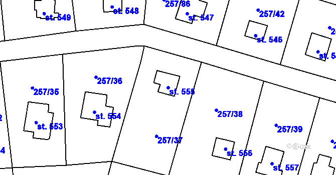 Parcela st. 555 v KÚ Lštění, Katastrální mapa