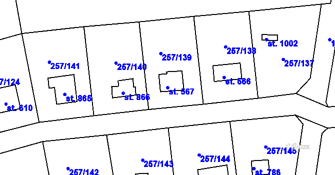 Parcela st. 567 v KÚ Lštění, Katastrální mapa