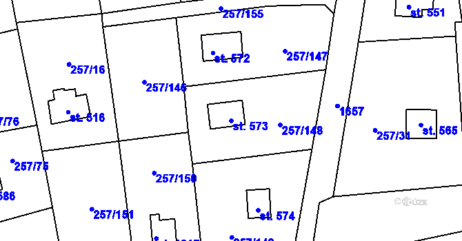 Parcela st. 573 v KÚ Lštění, Katastrální mapa