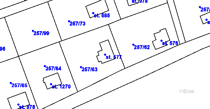 Parcela st. 577 v KÚ Lštění, Katastrální mapa