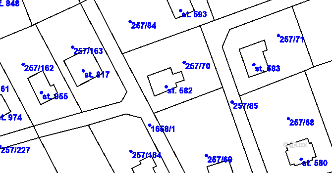 Parcela st. 582 v KÚ Lštění, Katastrální mapa