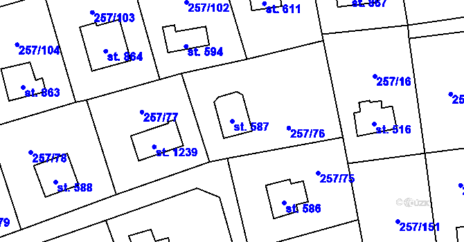 Parcela st. 587 v KÚ Lštění, Katastrální mapa