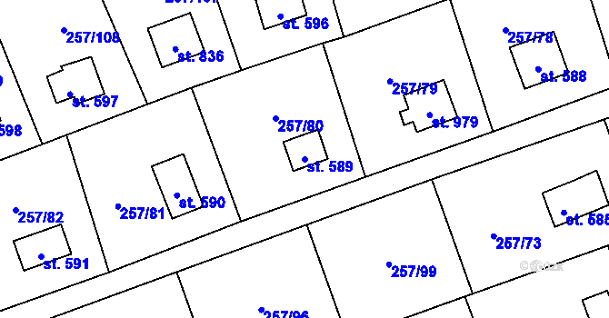 Parcela st. 589 v KÚ Lštění, Katastrální mapa