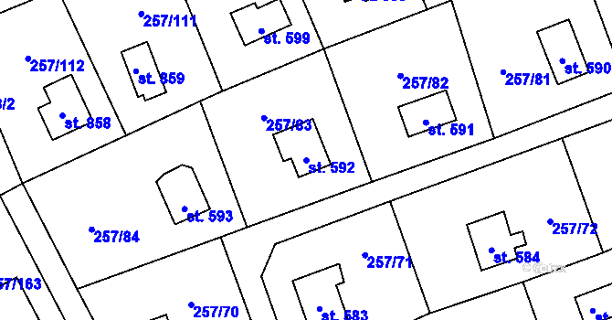 Parcela st. 592 v KÚ Lštění, Katastrální mapa