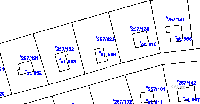 Parcela st. 609 v KÚ Lštění, Katastrální mapa