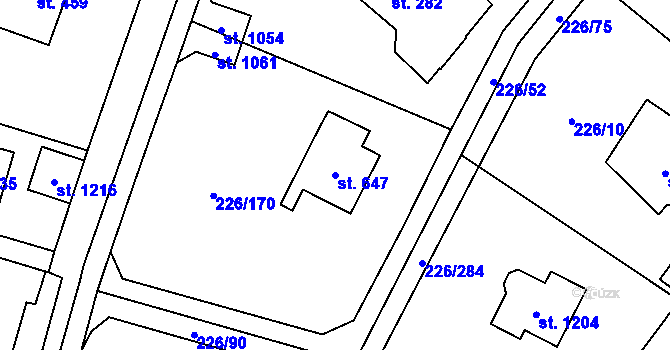 Parcela st. 647 v KÚ Lštění, Katastrální mapa