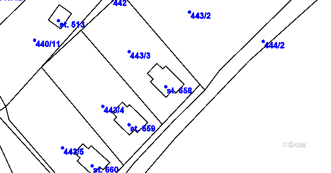 Parcela st. 658 v KÚ Lštění, Katastrální mapa
