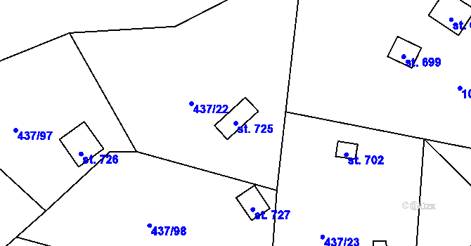 Parcela st. 725 v KÚ Lštění, Katastrální mapa