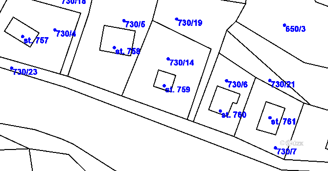 Parcela st. 759 v KÚ Lštění, Katastrální mapa