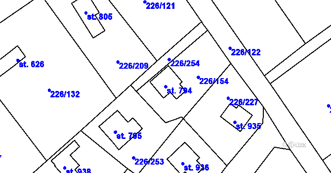 Parcela st. 794 v KÚ Lštění, Katastrální mapa