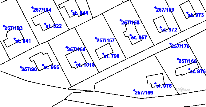Parcela st. 796 v KÚ Lštění, Katastrální mapa