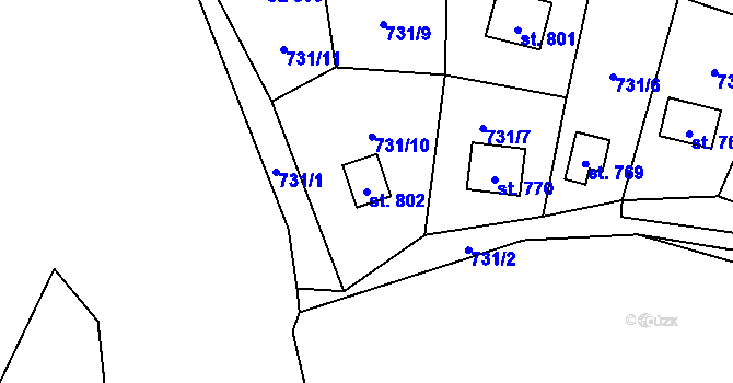 Parcela st. 802 v KÚ Lštění, Katastrální mapa