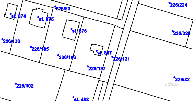 Parcela st. 807 v KÚ Lštění, Katastrální mapa