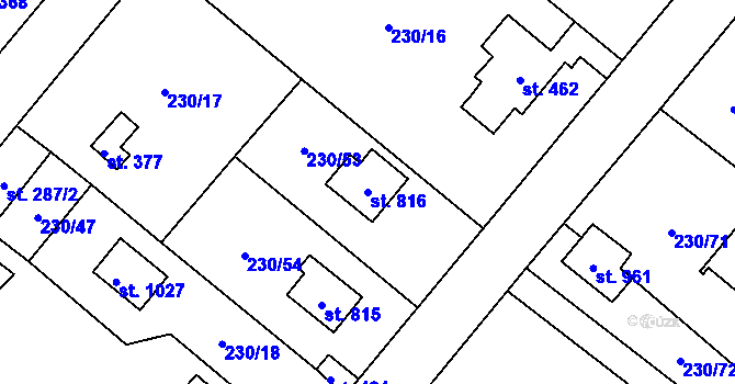 Parcela st. 816 v KÚ Lštění, Katastrální mapa