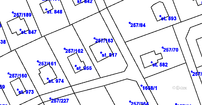 Parcela st. 817 v KÚ Lštění, Katastrální mapa