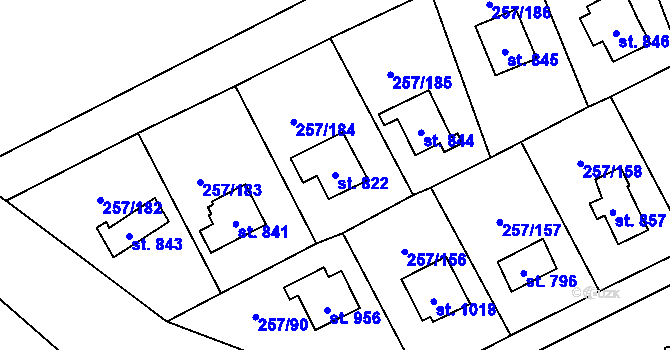 Parcela st. 822 v KÚ Lštění, Katastrální mapa