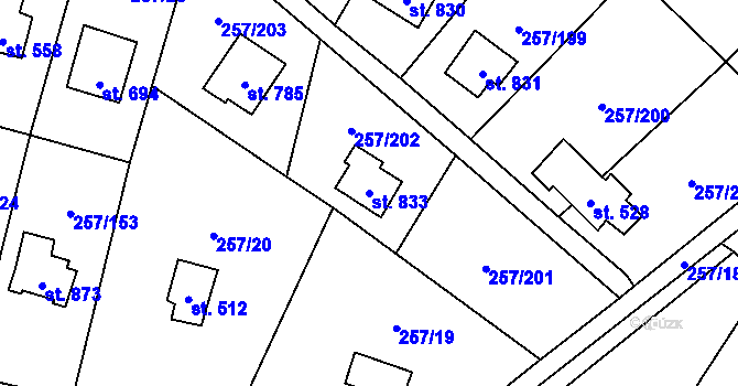 Parcela st. 833 v KÚ Lštění, Katastrální mapa