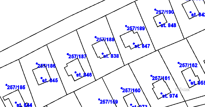Parcela st. 838 v KÚ Lštění, Katastrální mapa