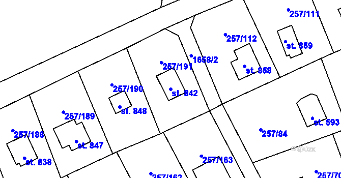 Parcela st. 842 v KÚ Lštění, Katastrální mapa