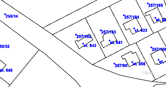 Parcela st. 843 v KÚ Lštění, Katastrální mapa