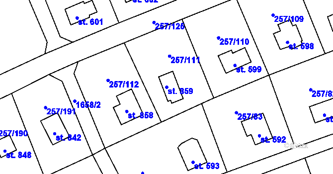 Parcela st. 859 v KÚ Lštění, Katastrální mapa
