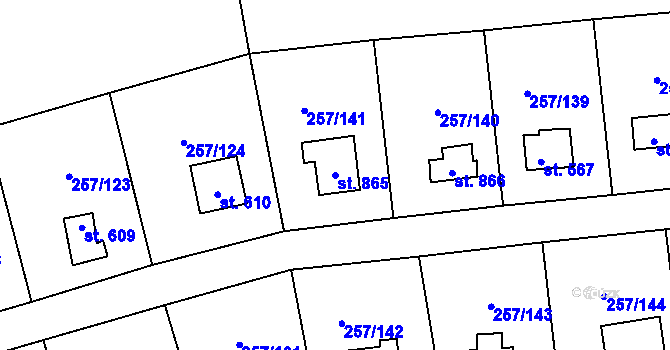 Parcela st. 865 v KÚ Lštění, Katastrální mapa