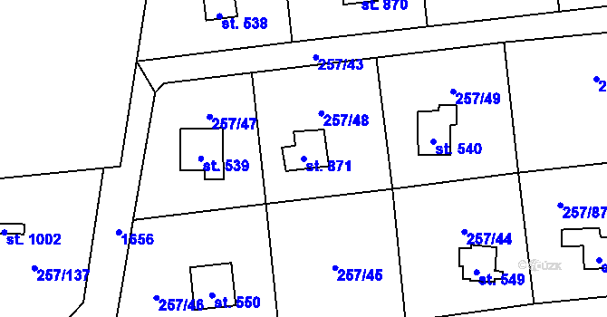 Parcela st. 871 v KÚ Lštění, Katastrální mapa