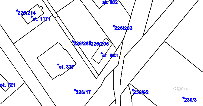 Parcela st. 883 v KÚ Lštění, Katastrální mapa