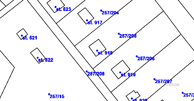 Parcela st. 918 v KÚ Lštění, Katastrální mapa