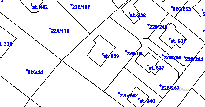 Parcela st. 939 v KÚ Lštění, Katastrální mapa