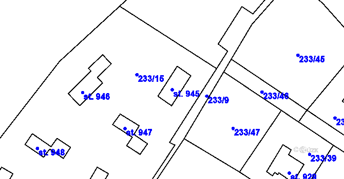 Parcela st. 945 v KÚ Lštění, Katastrální mapa