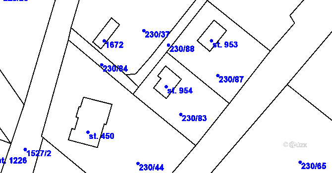 Parcela st. 954 v KÚ Lštění, Katastrální mapa